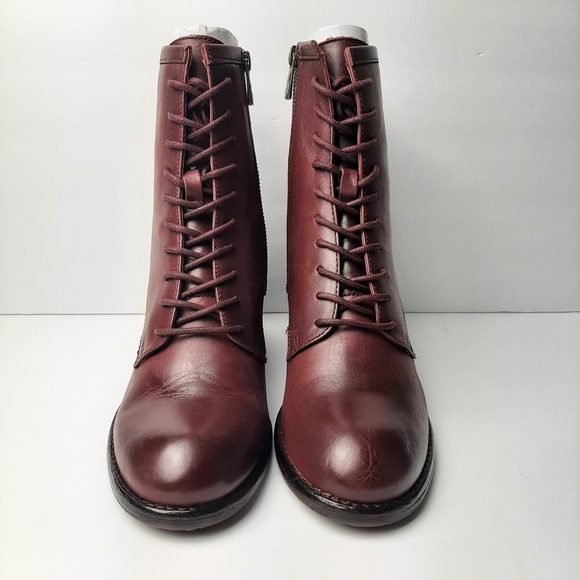 Patricia Nash Sicily Leather Heeled Boots Merlot Lace Up Zipper Size 8.5 - Picture 3 of 6